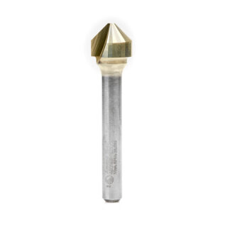 45745 Carbide V-Groove 90 Deg. Folding for Composite Material Panels Like TCM, CCM, ACM, 0.090 Inch Tip Width x 3/8 x 1/2 Dia. x 1/4 Inch Shank ZrN Coated Router Bit