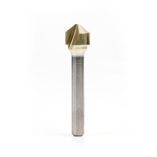 45781 Carbide V-Groove 108 Deg. Folding for Composite Material Panels Like TCM, CCM, ACM, 0.090 Inch Tip Width x 3/8 x 1/2 Dia. x 1/4 Inch Shank ZrN Coated Router Bit