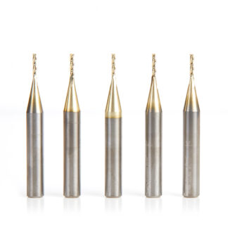 46290-5 5 Pack CNC 2D and 3D Carving Flat Bottom 0.10 Deg Angle x 1/16 Dia x 5/16 x 1/4 Shank x 2 Inch Long x 3 Flute Solid Carbide ZrN Coated Router Bit