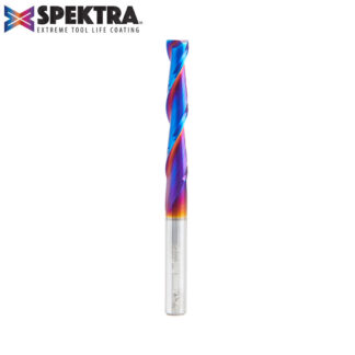 46577-K CNC 2D and 3D Carving Flat Bottom 0.10 Deg Angle x 1/4 Dia x 1-1/2 x 1/4 Shank x 3 Inch Long x 2 Flute Solid Carbide Up-Cut Spiral Spektra™ Extreme Tool Life Coated Router Bit