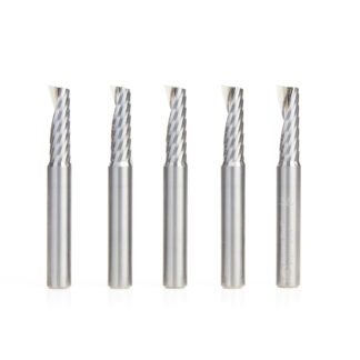 51377-5 5-Pack Solid Carbide CNC Spiral 'O' Single Flute, Aluminum Cutting 1/4 Dia x 3/4 x 1/4 Shank x 2 Inch Long Up-Cut Router Bit