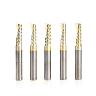 51377-Z-5 5-Pack Solid Carbide CNC Spiral 'O' Flute, Aluminum Cutting 1/4 Dia x 3/4 x 1/4 Shank Up-Cut ZrN Coated Router Bit