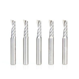51404-5 5-Pack Solid Carbide CNC Spiral 'O' Flute, Plastic Cutting 1/4 Dia x 3/4 x 1/4 Inch Shank Up-Cut Router Bit