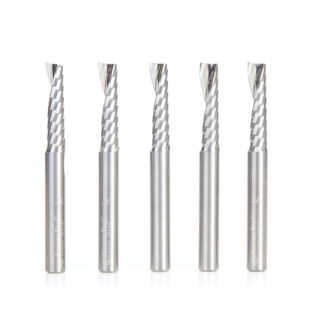 51405-5 5 Pack Solid Carbide CNC Spiral 'O' Flute, Plastic Cutting 1/4 Dia x 1 Inch x 1/4 Shank Up-Cut Router Bit