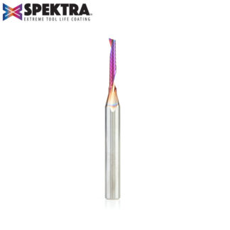 51446-K Solid Carbide CNC Spektra™ Extreme Tool Life Coated Spiral 'O' Single Flute, Plastic Cutting 1/8 Dia x 3/4 x 1/4 Shank x 2-1/2 Inch Long Up-Cut Router Bit