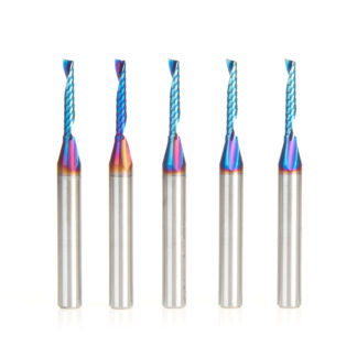 51446-K-5 5-Pack Solid Carbide CNC Spektra™ Extreme Tool Life Coated Spiral 'O' Single Flute, Plastic Cutting 1/8 Dia x 3/4 x 1/4 Shank x 2-1/2 Inch Long Up-Cut Router Bit