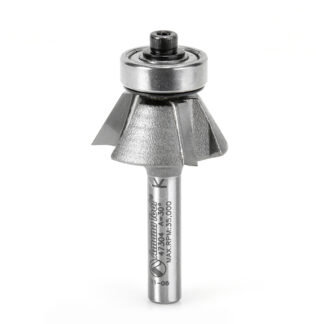 47304 Carbide Tipped Bevel Laminate Trim 30 Deg x 1-3/32 Dia x 7/16 x 1/4 Inch Shank with Ball Bearing 3-Flute