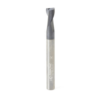 51465 CNC Solid Carbide Spiral for Steel & Stainless Steel with AlTiN Coating 2-Flute x 1/4 Dia x 3/8 x 1/4 Shank x 2-1/2 Inch Long Up-Cut Router Bit / 45º Corner Chamfer End Mill