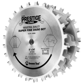 658060 Carbide Tipped Prestige Dado 8 Inch Dia x 24T H-ATB, 5/8 Bore, Complete Dado Set with Six 4-Wing Chippers