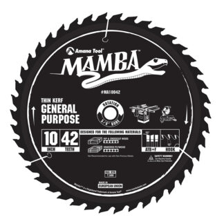 MA12045 Carbide Tipped Thin Kerf General Purpose Miter Mamba Contractor Series 12 Inch Dia x 45T, ATB+F, 15 Deg, 1 Bore Circular Saw Blade