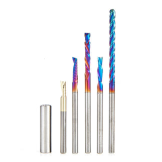 AMS-112 5-Pc Solid Carbide Signmaking/Engraving CNC Router Bit Pack, 1/8 Shank