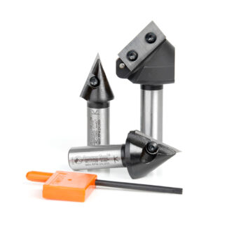 AMS-157 CNC V-Groove, 2D/3D, Signmaking, Lettering & Engraving Insert Carbide Router Bit 3-Pc Pack, 1/2 Inch Shank