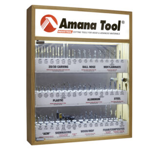 AMS-CNC-52 - Master CNC Router Bit Collection, 52-Pcs with LED Illuminated, Mirrored Interior and Solid Wood Display, 1/4" Shank