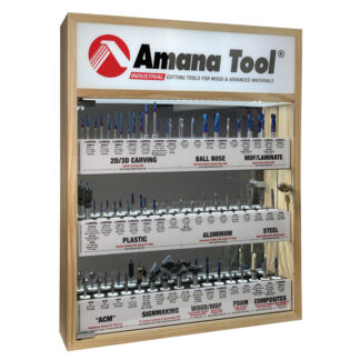 AMS-CNC-60 - Master CNC Router Bit Collection, 57-Pcs with LED Illuminated, Mirrored Interior and Solid Wood Display
