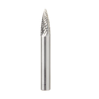 BURS-192 Solid Carbide Pointed Tree Shape 1/4 Dia x 5/8 x 1/4 Shank Double Cut SG Burr Bit for Die-Grinders