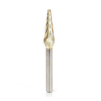 BURS-214NF Solid Carbide Radius Cone Shape 3/8 Dia x 1-1/16 x 1/4 Shank Non-Ferrous ZrN Coated SL Burr Bit for Die-Grinders