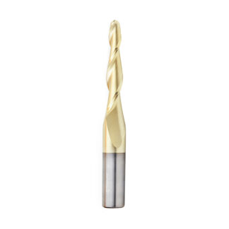 46283 CNC 2D and 3D Carving 3 Deg Tapered Angle Ball Tip 1/4 Dia x 1/8 Radius x 2 x 1/2 Shank x 4 Inch Long x 2 Flute Solid Carbide Up-Cut Spiral ZrN Coated Router Bit