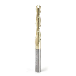 46479 Metric CNC 2D and 3D Carving 0.10 Deg Straight Angle Ball Tip x 6mm Dia x 3mm Radius x 38mm x 6mm Shank x 75mm Long x 2 Flute Solid Carbide ZrN Coated Router Bit