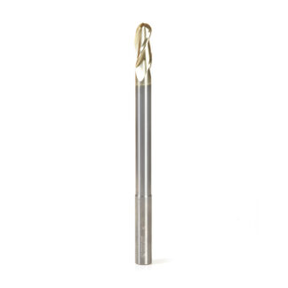 46496 Extra Long CNC 2D and 3D Carving Ball Nose 0.10 Deg Straight Angle x 1/2 Dia x 1/4 Radius x 1-1/4 x 1/2 Shank x 7 Inch Long x 3 Flute Solid Carbide ZrN Coated Reduced Shank Router Bit