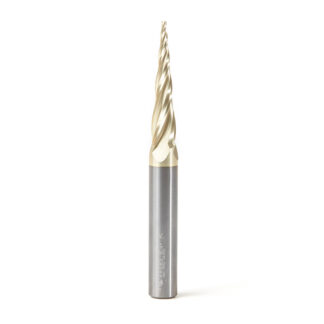 46582 CNC 2D and 3D Carving 5.4 Deg Tapered Angle Ball Tip 1/16 Dia x 1/32 Radius x 1-1/2 x 3/8 Shank x 3-1/2 Inch Long x 4 Flute Solid Carbide Up-Cut Spiral ZrN Coated