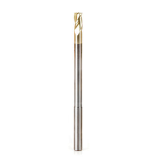 46590 Extra Long CNC 2D and 3D Carving Flat Bottom 0.10 Deg Straight Angle x 1/4 Dia x 1/2 x 1/4 Shank x 4 Inch Long x 3 Flute Solid Carbide ZrN Coated Reduced Shank Router Bit