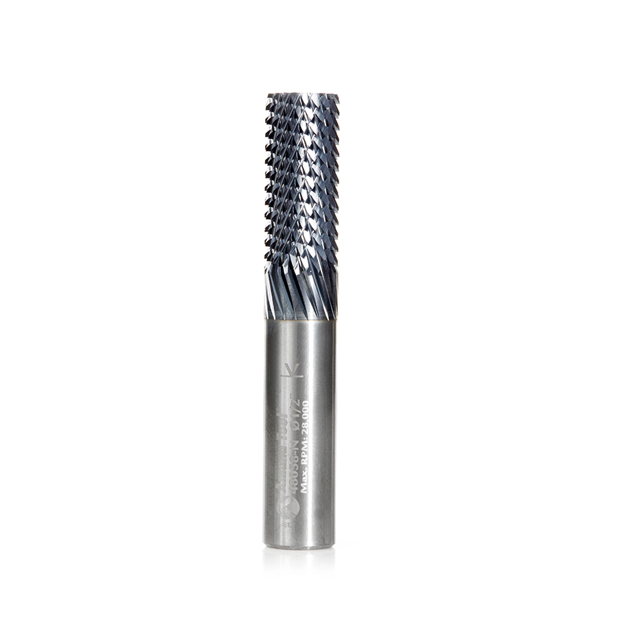 48058 N High Performance Solid Carbide Fiberglass and Composite Cutting 1 2 Dia x 1 1 8 x 1 2 Shank AlTiN Coated Plain End Router Bit
