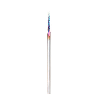 48418-K-M CNC 2D and 3D Carving 3.7 Deg Tapered Angle Ball Tip x .50mm Dia x .25mm Radius x 19mm x 3mm Shank x 75mm Long x 3 Flute Solid Carbide Up-Cut Spiral Spektra™ Extreme Tool Life Coated Router Bit