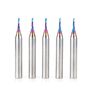51441-K-5 5 Pack Solid Carbide CNC Spektra™ Extreme Tool Life Coated Spiral 'O' Single Flute, Plastic Cutting 1/16 Dia x 1/4 x 1/4 Shank x 2 Inch Long Up-Cut Router Bit
