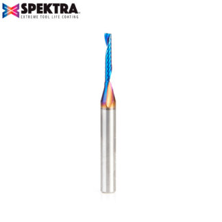 57361-K Solid Carbide CNC Spektra™ Extreme Tool Life Coated Spiral 'O' Flute, Plastic Cutting for Improved Surface Finish 1/8 Dia x 3/4 x 1/4 Inch Shank Up-Cut Router Bit