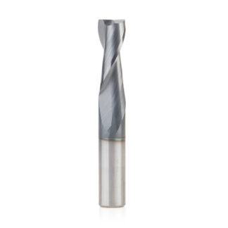 51677 CNC Solid Carbide Spiral for Steel & Stainless Steel with AlTiN Coating 2-Flute x 3/8 Dia x 1 x 3/8 Shank x 2-1/2 Inch Long Up-Cut Router Bit / 45º Corner Chamfer End Mill