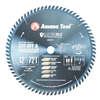 Electro-Blu™ Carbide Tipped Prestige™ Heavy Duty General Purpose 12 Inch Dia x 72T TCG, 10 Deg, 1 Inch Bore, Non-Stick Coated