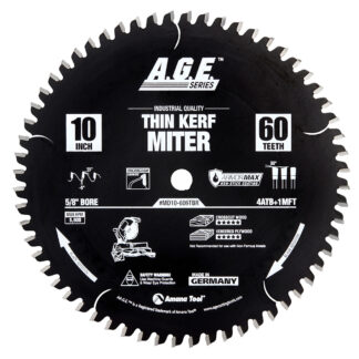 MD10-606TBR Carbide Tipped Thin Kerf Sliding Compound Miter & Radial Arm ArmorMax® Coated 10 Inch Dia x 60T  4 ATB + 1MFT  -5 Deg  5/8 Bore Circular Saw Blade