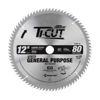 12080-30 Carbide Tipped Ti-Cut™ General Purpose & Finishing 12 Inch Dia x 80T ATB  10 Deg  30mm Bore
