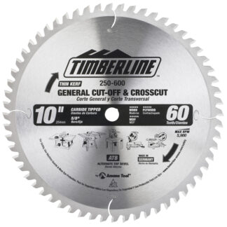 250-600 Carbide Tipped General Purpose & Finishing 10 Inch Dia x 60T ATB  0 Deg  5/8 Bore packed in an Industrial Box