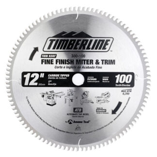 300-100 Carbide Tipped Finishing Blade For Miter Saw/Stationary Table Saw 12 Inch Dia x 100T ATB  0 Deg  1 Inch Bore Packaged in an Industrial Box