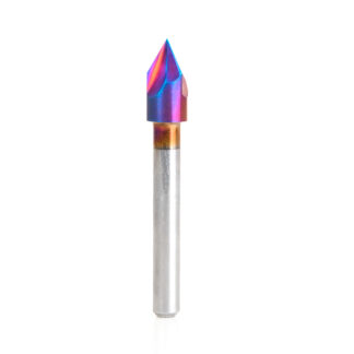 45644-K Solid Carbide (Brazed To Steel Shank) Cutting Edge V-Groove 60 Deg x 3/8 Dia x 0.325 x 1/4 Inch Shank Spektra™ Extreme Tool Life Coated Router Bit