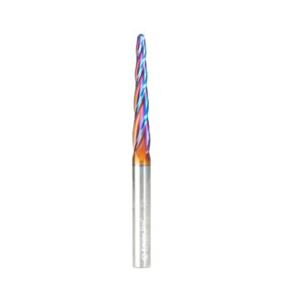 46588-K CNC 2D and 3D Carving 2.5 Deg Tapered Angle Ball Tip x 1/8 Dia x 1/16 Radius x 1-1/2  x 1/4 Shank x 3 Inch Long x 4 Flute Solid Carbide Spiral Spektra™ Extreme Tool Life Coated Router Bit