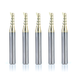 51408-Z-5 5-Pack Solid Carbide CNC Spiral 'O' Flute, Aluminum Cutting 3/16 Dia x 1/2 x 1/4 Shank Up-Cut ZrN Coated Router Bit