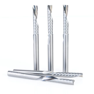 51507-5 5-Pack Solid Carbide CNC Spiral 'O' Single Flute, Plastic Cutting 1/4 Dia x 1-1/4 Inch x 1/4 Shank x 3 Inch Long Down-Cut Router Bit