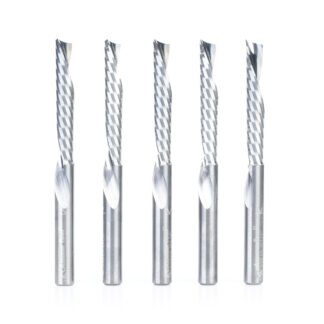 51513-5 5-Pack Solid Carbide CNC Spiral 'O' Single Flute, Plastic Cutting 1/4 Dia x 1-1/2 Inch x 1/4 Shank x 3 Inch Long Down-Cut Router Bit