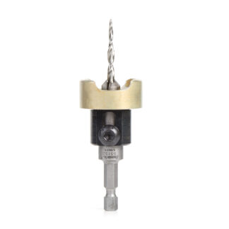 55152 Carbide Tipped 82 Degree Countersink with Tapered Drill and Adjustable Depth Stop with No-Thrust Ball Bearing, 3/8 Dia x 9/64 Drill Dia x 1/4 Inch Quick Release Hex Shank