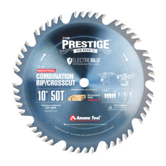 610504C Electro-Blu™ Carbide Tipped Prestige® Combination Ripping and Crosscut 10 Inch Dia x 50T 4+1, 15 Deg, 5/8 Bore, Non-Stick Coated