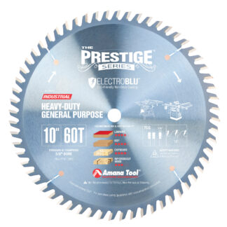 610601C Electro-Blu™ Carbide Tipped Prestige® Heavy Duty General Purpose 10 Inch Dia x 60T TCG, 10 Deg, 5/8 Bore, Non-Stick Coated