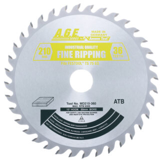 MD210-360 Carbide Tipped Saw Blade for Festool® and Other Track Saw Machines  210mm Dia x 36T ATB  15 Deg  30mm Bore  General Purpose Circular Saw Blade  Fits TS 75 EQ