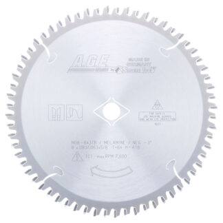 MD8-643TB Carbide Tipped Thin Kerf Double-Sided Melamine 8 Inch Dia x 64T H-ATB  -3 Deg  5/8 Bore Circular Saw Blade