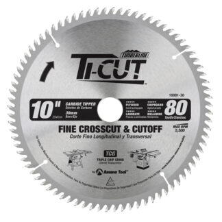 10081-30 Carbide Tipped Ti-Cut™ Fine Crosscut & Cutoff 10 Inch Dia x 80T TCG  10 Deg  30mm Bore