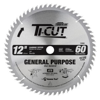 12060 Carbide Tipped Ti-Cut™ General Purpose & Finishing 12 Inch Dia x 60T ATB  10 Deg  1 Inch Bore