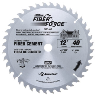 305-40 Carbide Tipped Fiberforce™ Fiber Cement Board Cutting 12 Inch Dia x 40T ATAF  5 Deg  1 Inch Bore
