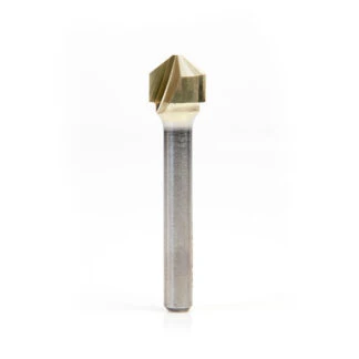 45781 Carbide V-Groove 108 Deg. Folding for Composite Material Panels Like TCM, CCM, ACM, 0.090 Inch Tip Width x 3/8 x 1/2 Dia. x 1/4 Inch Shank ZrN Coated Router Bit