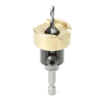 55228 Carbide Tipped 82 Degree Countersink with Adjustable Depth Stop and No-Thrust Ball Bearing, 3/8 Dia x 9/64 Drill Dia x 1/4 Inch Quick Release Hex Shank